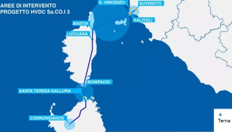 Autorizzazione del ministero per il cavo elettrico sottomarino di Terna che collegherà Sardegna, Corsica e Toscana