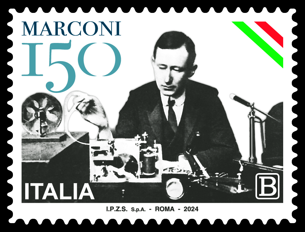  Emesso un francobollo commemorativo di Guglielmo Marconi, nel 150°anniversario della nascita