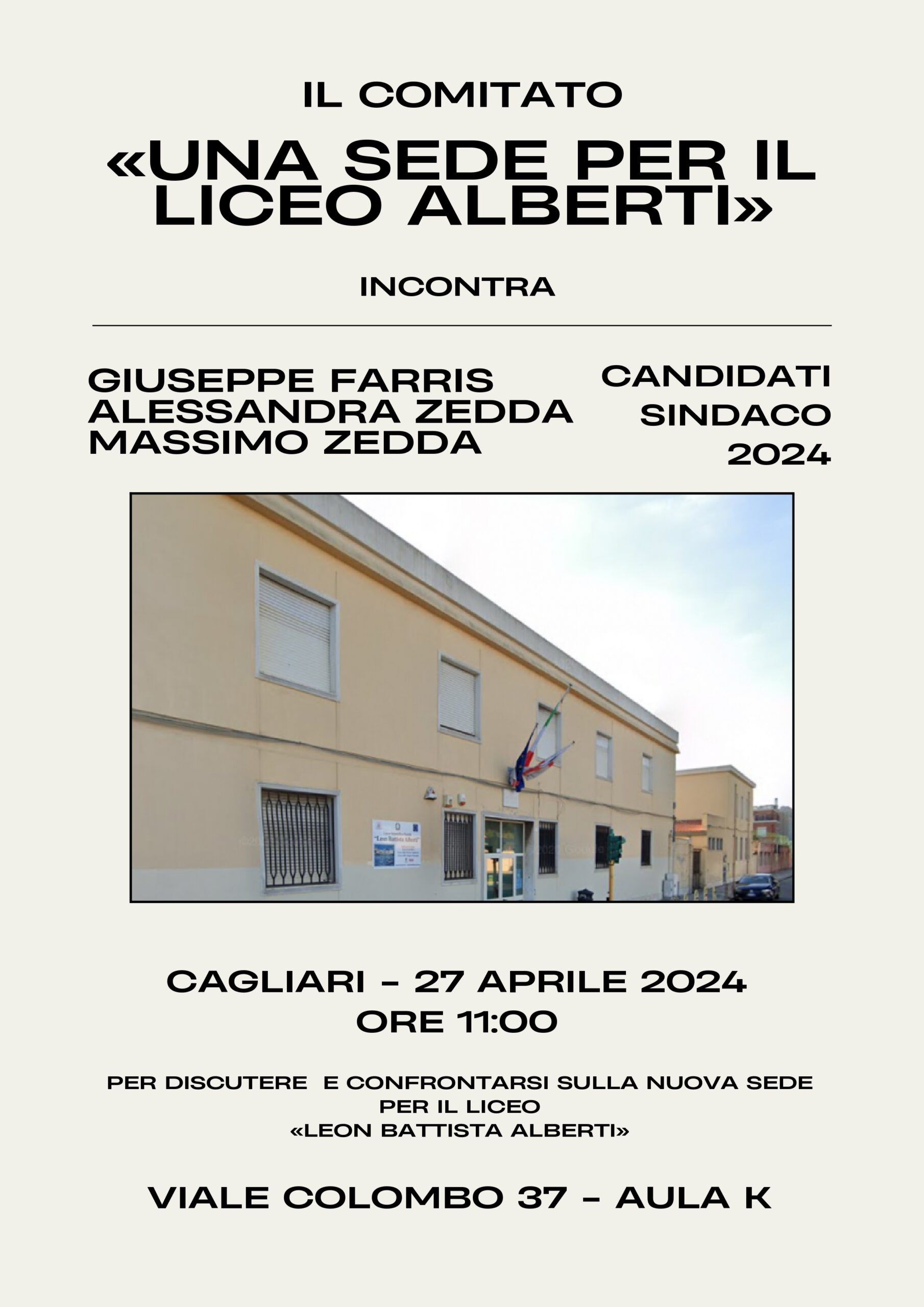 Comitato “Una sede per il Liceo Alberti”: sabato 27 a Cagliari incontro con i candidati sindaco