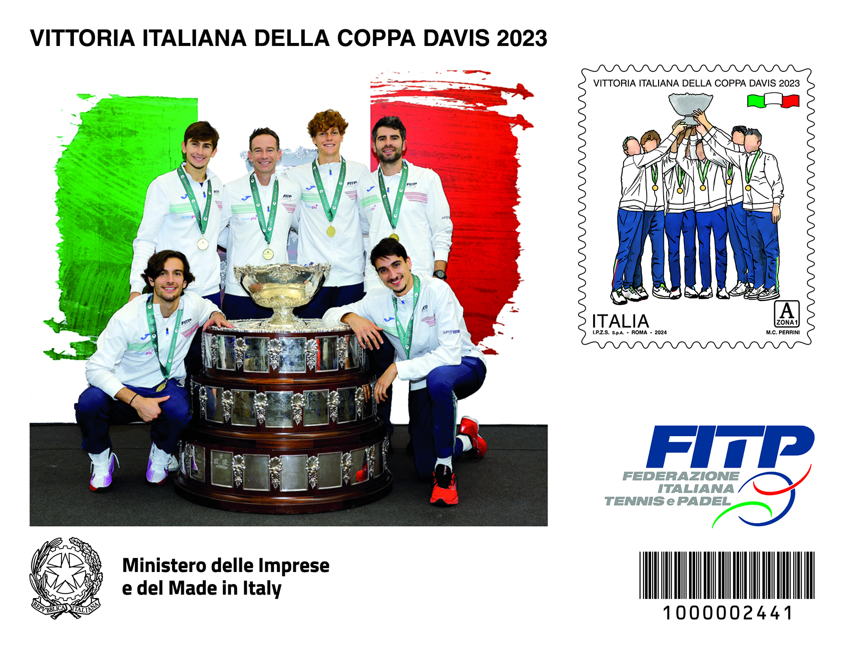 Emesso un francobollo dedicato alla vittoria italiana della Coppa Davis 2023