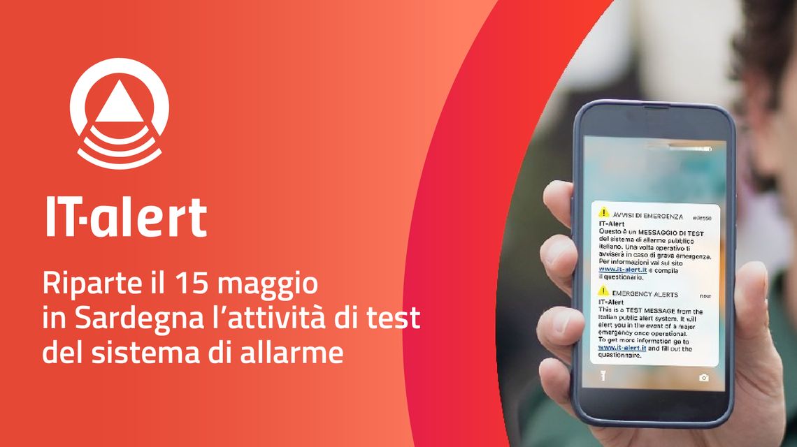 IT-alert, il 15 maggio  in Sardegna una nuova attività di test del sistema di allarme